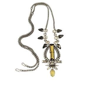 Stella Dot Pendant Necklace Eclipse Smoky Crystals Art Deco Statement Adjustable